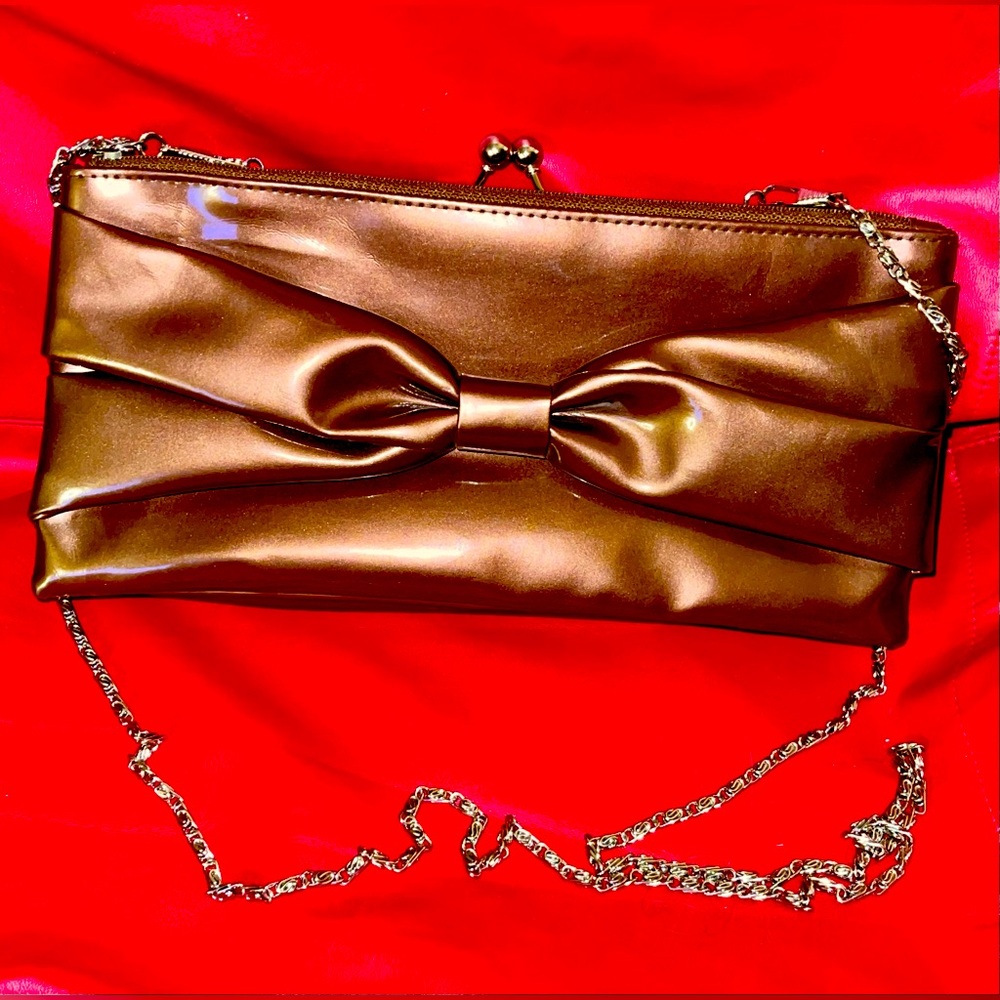 Bijoux Terner Dark Gold Rose Kiss Lock Convertible Clutch with Bow